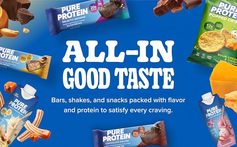 Pure Protein Chocolate Peanut Caramel Protein Bars – 20g Protein, 3g Sugar, 190 Calories (12 count) Low Sugar* High Protein Snack - Gluten Free - Perfect for a Healthy Snack