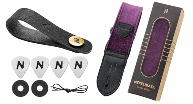 Nefelibata Guitar Strap,Double Full-Grain Leather Ends,Vintage Velvet Strap/FREE BONUS-4 Picks+Strap Locks+Strap Button,Gift For Bass,Electric&Acoustic Guitars(Vintage Coffee Brown)