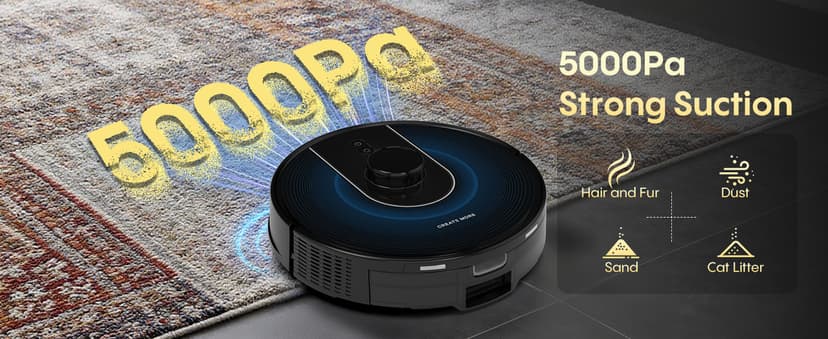 Bagotte Robot Vacuum and Mop, Robot Vacuum Self Emptying, 5000Pa Powerful Suction, 90-Day Hands-Free, Advanced Smart Mapping, LiDAR Navigation Robotic Vacuum for Pet Hair, Dust, Carpet, WiFi/App/Alexa
