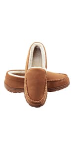 Lulex Moccasins for Men House Slippers Indoor Outdoor Plush Mens Bedroom Shoes with Hard Sole