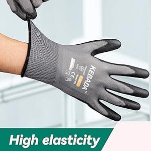 Kebada W1 Work Gloves for Men and Women, PU Coated Safety Gloves with Grip, Touchscreen, Ideal for Warehouse Package Handling, Construction, Gardening, 12 Pairs Gray Large