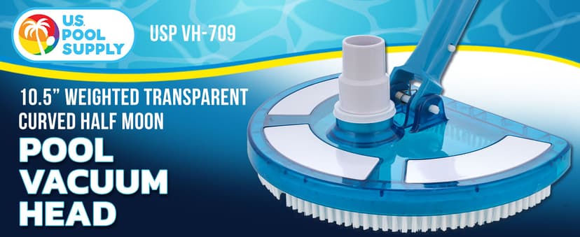 U.S. Pool Supply Weighted Pool Vacuum Head, Transparent Curved Half Moon Body - Swivel Connection, Pole Handle - for Above Ground & Inground Swimming Pools – Vinyl Liner Floor, Wall, Corner Cleaner
