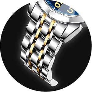 OLEVS Men's Casual Stainless Steel Watch, Big Face Easy to Read Analog Quartz Watch with Day and Date, Classic Waterproof Diamond Roman Arabic Numerals Dial Dress Watch for Men, Gold Silver Black Band