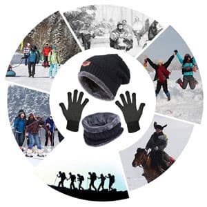 HINDAWI Winter Hat Scarf Gloves Slouchy Beanie Snow Knit Skull Cap Touch Screen Mittens Circle Scarves for Women Men