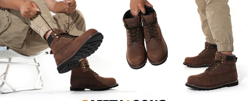 SAFETY LOONG Work Boots for Men Waterproof Soft Toe Non Slip Comfortable Leather Workboots