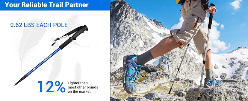 TheFitLife Nordic Walking Trekking Poles - 2 Sticks with Anti-Shock and Quick Lock System, Telescopic, Collapsible, Ultralight for Hiking, Camping, Mountaining, Backpacking, Walking, Trekking