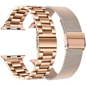 TRUMiRR Band Sets for Apple Watch 11 10 42mm / 9 8 7 41mm Rose Gold Women, 2 Pack Solid Stainless Steel Watchband + Mesh Strap for iWatch SE 3 2 Series 6 5 4 3 2 1 40mm 38mm