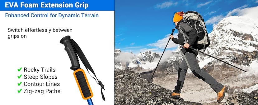 TheFitLife Nordic Walking Trekking Poles - 2 Sticks with Anti-Shock and Quick Lock System, Telescopic, Collapsible, Ultralight for Hiking, Camping, Mountaining, Backpacking, Walking, Trekking