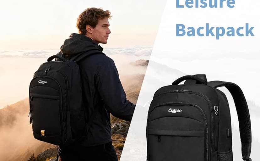 Ciztnso Business Travel Laptop Backpack, Anti Theft Durable Backpack with USB Port & organizer, Water Resistant College School Bag for Men & Women Fits 17.3 Inch Laptop and Tablet - Black