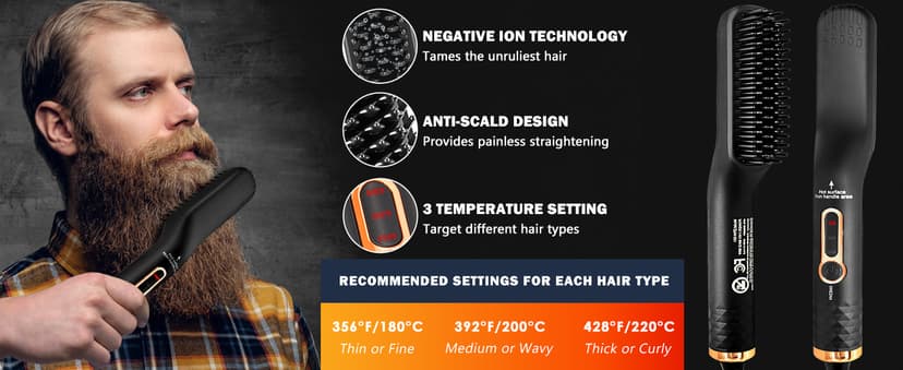 Beard Straightener w/Beard Oil & Balm & Guide E-Book,Upgraded 3 in 1 Hair Straightener Brush Beard Straightening Comb,Unique Stocking Stuffers Gifts for Men Him Dad Husband Birthday Christmas Gifts