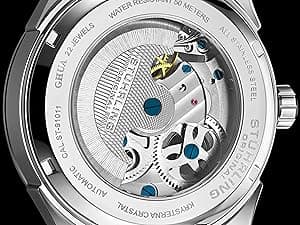 Stuhrling Mens Automatic Dress Watch Stainless Steel with Automatic Skeleton with Duel Time AM/PM Indicator