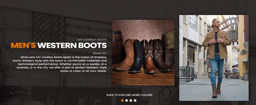 IUV Cowboy Boots For Men Square Toe Western Boot Durable Retro Classic Embroidered Pull On Boot Slip Resistant Country Boots