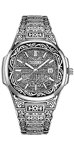 HUNRUY Hip Hop Watches for Men Iced-Out Bling Diamond Luxury Quartz Watches with Date