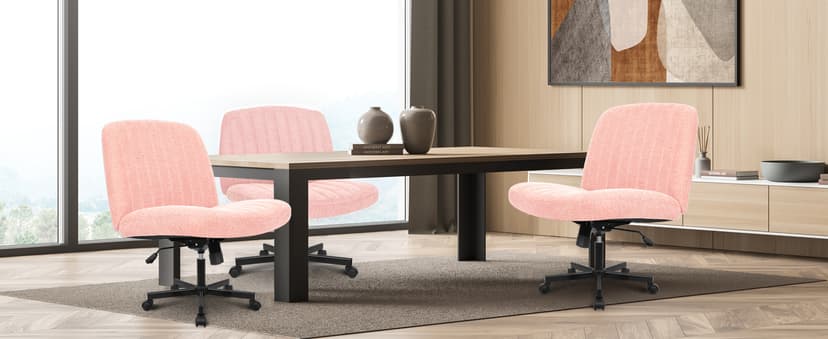 Orange Factory Criss Cross Chair Wheels Wide Cross Legged Office Desk Vanity Chair Comfy Fabric Armless Adjustable Swivel for Home Computer Task (Pink)