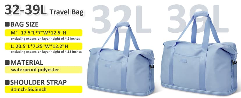 Capolo Expandable Travel Duffle Bags Weekender Overnight Bags for Women Men Hospital Bag for Women Labor Delivery with Toiletry Bag Waterproof