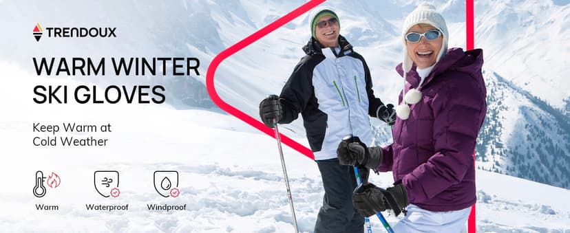 TRENDOUX Winter Ski Snow Gloves : 100% Waterproof 3M Thinsulate -30°F Cold Weather Windproof Warm Lined Gloves for Men Women Insulated Touchscreen Glove with Anti-Slip