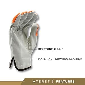 ATERET 12 Pairs Hi Vis Heavy Duty Durable Cowhigh Leather Work Gloves