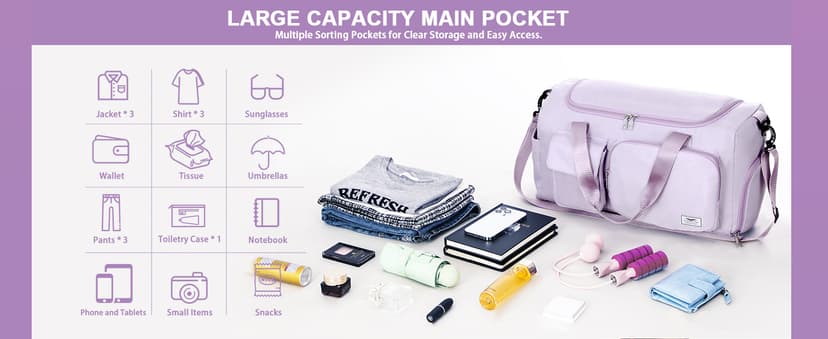 FIORETTO Women's Gym Duffle Bag with Shoes Compartment, 37L Capacity, Ideal for Travel, Gym, Sports, Duffel, Weekender