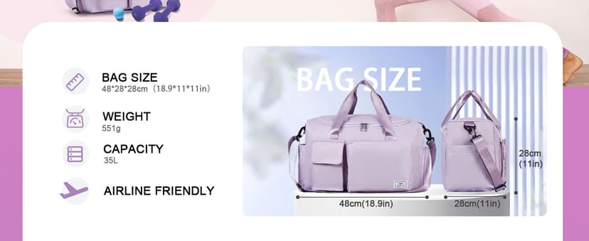 FIORETTO Women's Gym Duffle Bag with Shoes Compartment, 37L Capacity, Ideal for Travel, Gym, Sports, Duffel, Weekender