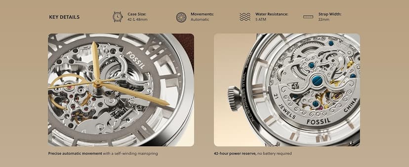 Fossil Men's Townsman Automatic Stainless Steel and Leather Two-Hand Skeleton Watch