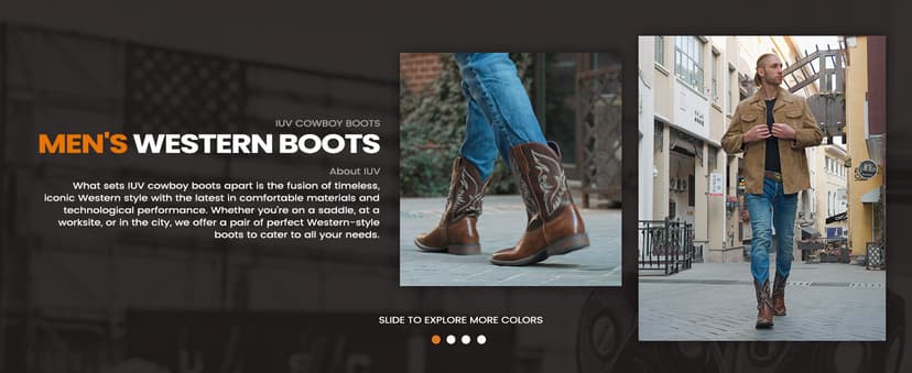 IUV Cowboy Boots For Men Square Toe Western Boot Durable Retro Classic Embroidered Pull On Boot Slip Resistant Country Boots