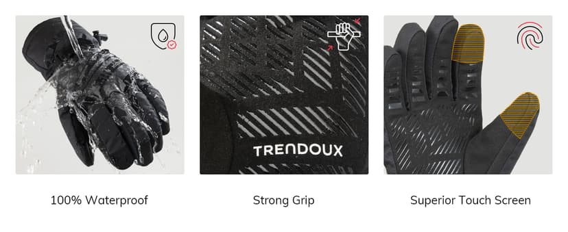 TRENDOUX Winter Ski Snow Gloves : 100% Waterproof 3M Thinsulate -30°F Cold Weather Windproof Warm Lined Gloves for Men Women Insulated Touchscreen Glove with Anti-Slip