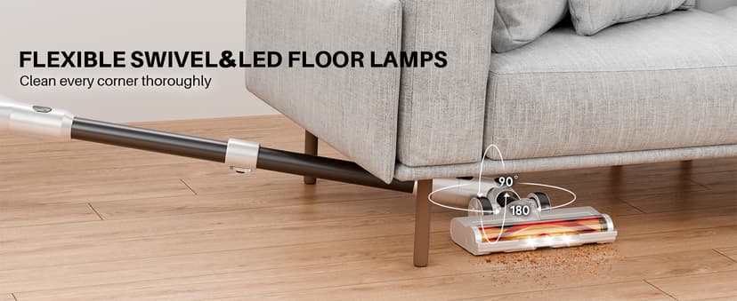 BSNAW Cordless Vacuum Cleaner for Home - Lightweight, Stick Vacuum Clean with Rechargeable Battery, Max 45Mins Runtime, 8 in 1 Handheld Vacuum for Hardfloor & Carpets Pet Hair, White&Yellow