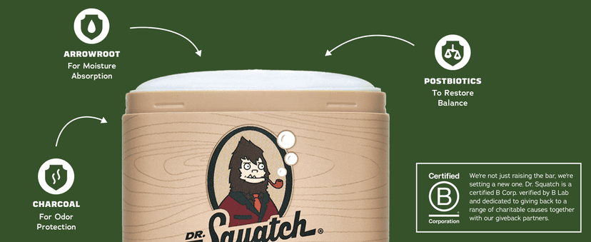 Dr. Squatch Natural Men’s Deodorant – Aluminum Free Natural Deodorant Men with Charcoal & Postbiotics for 72-Hour Odor Protection – Sierra Storm, 2.65oz Stick (3-Pack)