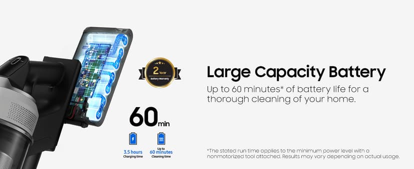 Samsung Bespoke AI Jet Lite Cordless Stick Vacuum with All-in-One Clean Station, 280AW Suction, Long Battery Life, Anti-Tangel Pet Tool, 2025, Pebble Gray, VS80F28DMP/AA