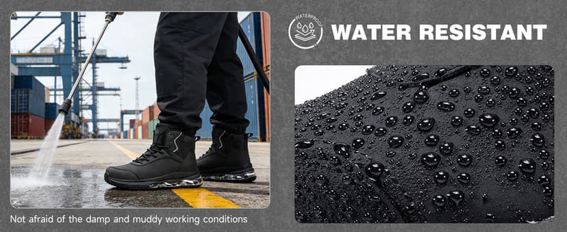 LARNMERN Steel Toe Work Boots Men Waterproof Non Slip Shoes Comfortable Lightweight Side Zipper Industrial Safety 6 Inch Boots