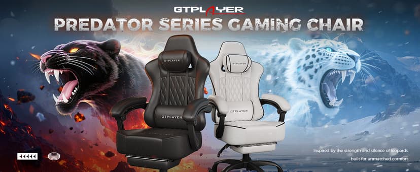 GTPLAYER Big and Tall Gaming Chair with Footrest, Ergonomic Office Desk Chair with 4.4in Thick Cushion and Wide Wingless Seat, Comfortable Leather Computer Chair, Predator Series, Black