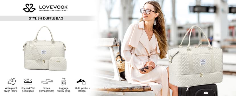 LOVEVOOK Travel Duffle Bag,Weekender Bags for Women with Shoe Compartment,Carry on Overnight Bag with Toiletry Bag,Gym Duffel Bag with Wet Pocket, Hospital Bags for Labor and Delivery