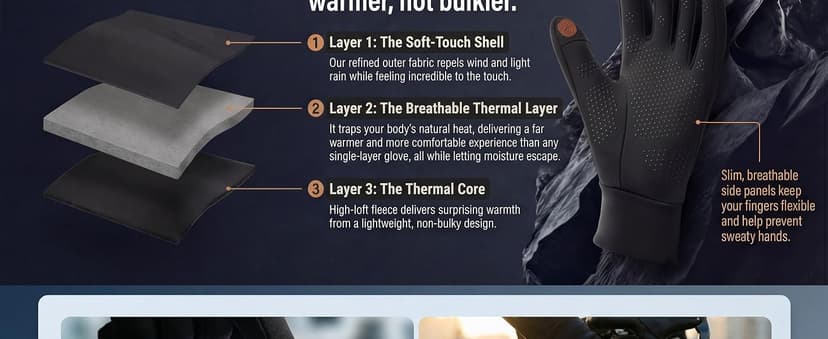 Aerynx Winter Gloves Women Men Cold Weather Touch Screen 3-Layers Liner Glove for Running, Cycling, Biking, Hiking, Driving
