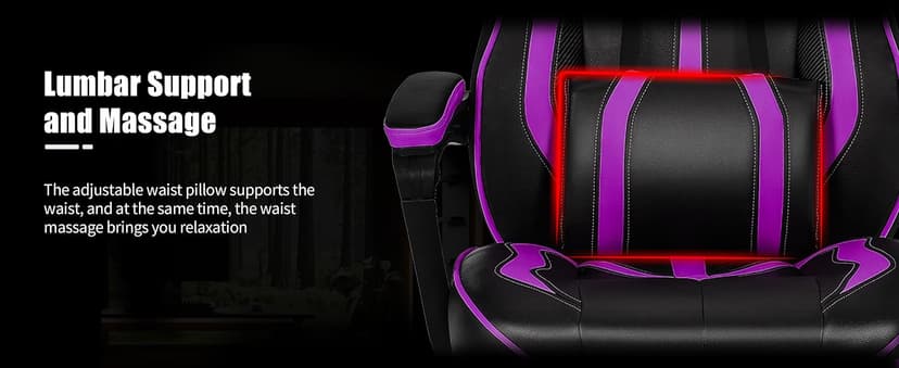 Vonesse Purple Gaming Chair with Footrest, Reclining Computer Gaming Chairs for Adults, Ergonomic Gamer Chair with Massage, Big and Tall PC Game Chair(Purple/Black)