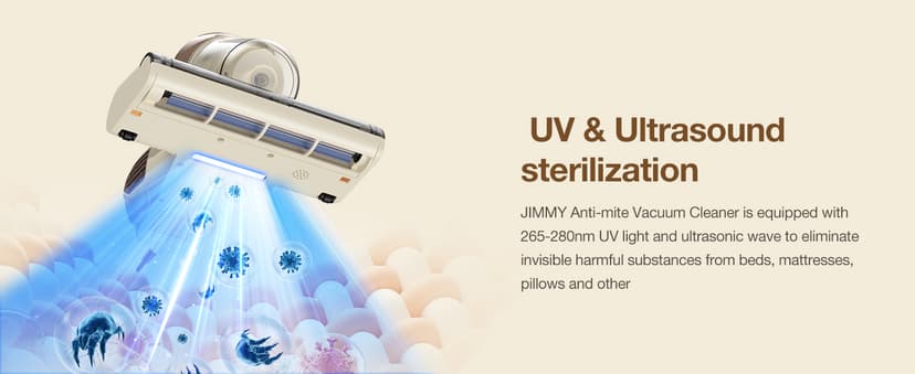 Jimmy Mattress Vacuum Cleaner, Bed Vacuum with UV & Ultrasound, High Heating, Smart Dust Sensor, 15Kpa Powerful Suction, Lightweight, Deep Clean Dust and Pet Hair in One Go(BX6 Lite, Corded)