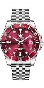 OLEVS Men's Stainless Steel Watch, Big Face Easy to Read Analog Quartz Dress Watches, Classic Rotating Bezel Waterproof Luminous Hands Date Mens Wristwatch