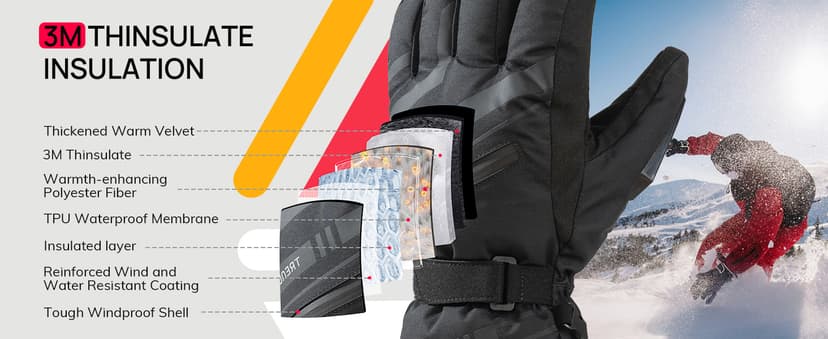 TRENDOUX Winter Ski Snow Gloves : 100% Waterproof 3M Thinsulate -30°F Cold Weather Windproof Warm Lined Gloves for Men Women Insulated Touchscreen Glove with Anti-Slip