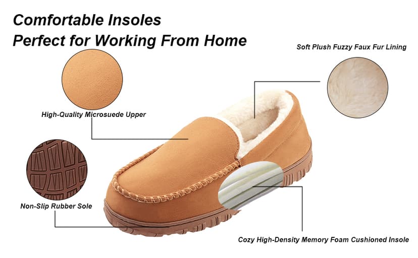 Lulex Moccasins for Men House Slippers Indoor Outdoor Plush Mens Bedroom Shoes with Hard Sole