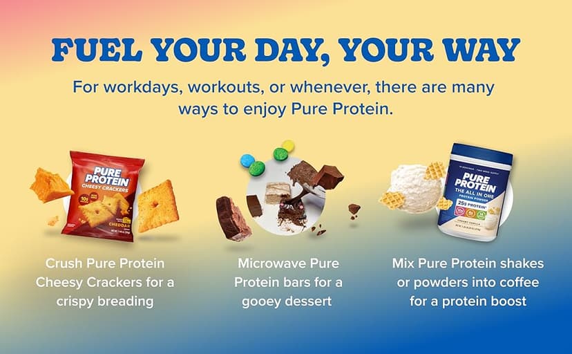 Pure Protein Chocolate Peanut Caramel Protein Bars – 20g Protein, 3g Sugar, 190 Calories (12 count) Low Sugar* High Protein Snack - Gluten Free - Perfect for a Healthy Snack