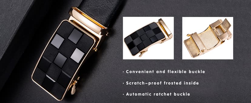 Dubulle Designer Mens Belts, Sliding Automatic Buckle Ratchet Dress Belt TOP Genuine Leather Strap Gifts