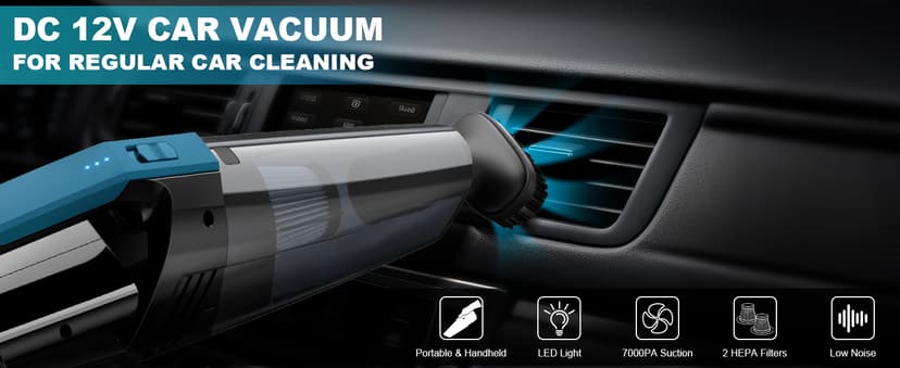 Blestan Car Vacuum - Portable Vacuum Cleaner with 16.4ft Cord, Bag, LED Light & Attachments - DC 12V High Power Small Vacuum, Car Accessories