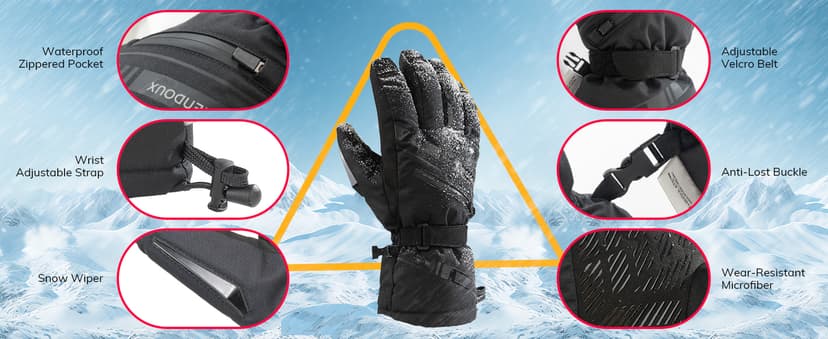 TRENDOUX Winter Ski Snow Gloves : 100% Waterproof 3M Thinsulate -30°F Cold Weather Windproof Warm Lined Gloves for Men Women Insulated Touchscreen Glove with Anti-Slip