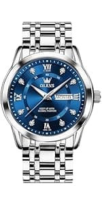 OLEVS Men's Stainless Steel Watch, Big Face Easy to Read Analog Quartz Dress Watches, Classic Rotating Bezel Waterproof Luminous Hands Date Mens Wristwatch