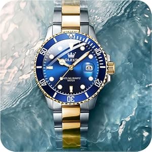 OLEVS Men's Stainless Steel Watch, Big Face Easy to Read Analog Quartz Dress Watches, Classic Rotating Bezel Waterproof Luminous Hands Date Mens Wristwatch