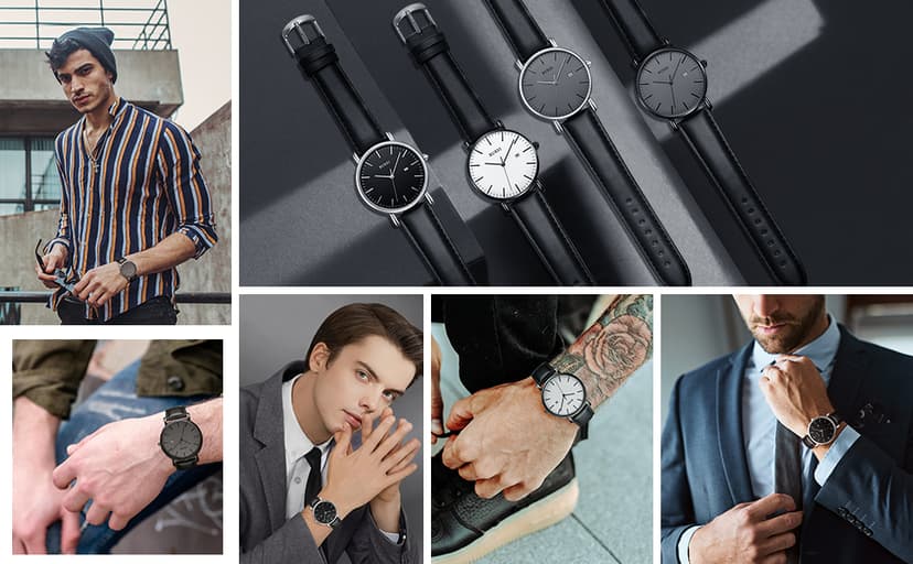 BUREI Men Wrist Watches Fashion Minimalist Analog Quartz Waterproof Watches for Men