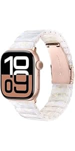 V-MORO Resin Band Compatible with Apple Watch Series 7/8/9/10/11 41/40/38/42mm, Women Fashion Strap for iWatch Series 6/5/4/3/2/1/SE, Lightweight Bracelet Wristband Replacement, Ivory White-Rose Gold