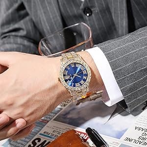 HUNRUY Hip Hop Watches for Men Iced-Out Bling Diamond Luxury Quartz Watches with Date