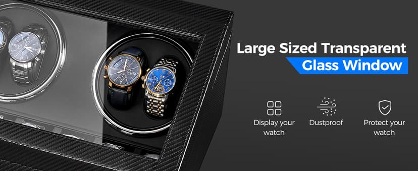ANWBROAD ANWBROAD Watch Winders for Automatic Watches, Automatic Watch Winder with 4 Watch Rotator and 6 Extra Storages, 4 Watch Winder with Japanese Quiet Motor, Carbon Fiber Watch Winder,UJWW012C