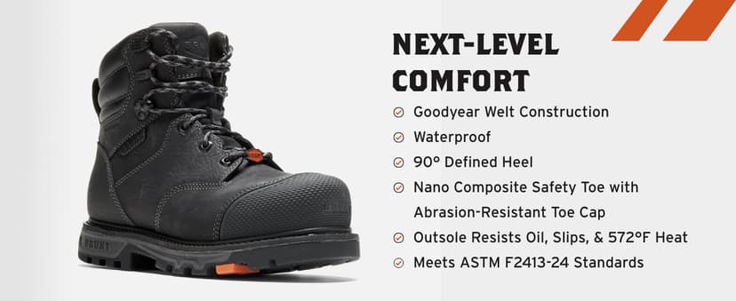 BRUNT Mulder Welted (Comp Toe) - 6" Waterproof Safety Toe Work Boot - Goodyear Welt Construction - EH & ESR Rated - Oil & Slip Resistant - 90-Degree Heel - Adjustable Width System