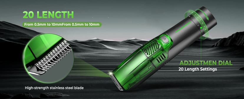 Beard Trimmer for Men: All-in-One Vacuum Mustache Trimmer With Precision Dial,Adjustable 20 Length Setting Premium Facial Hair Groomer with Length Comb USB-C Recharge, Waterproof Wet/Dry Clipper